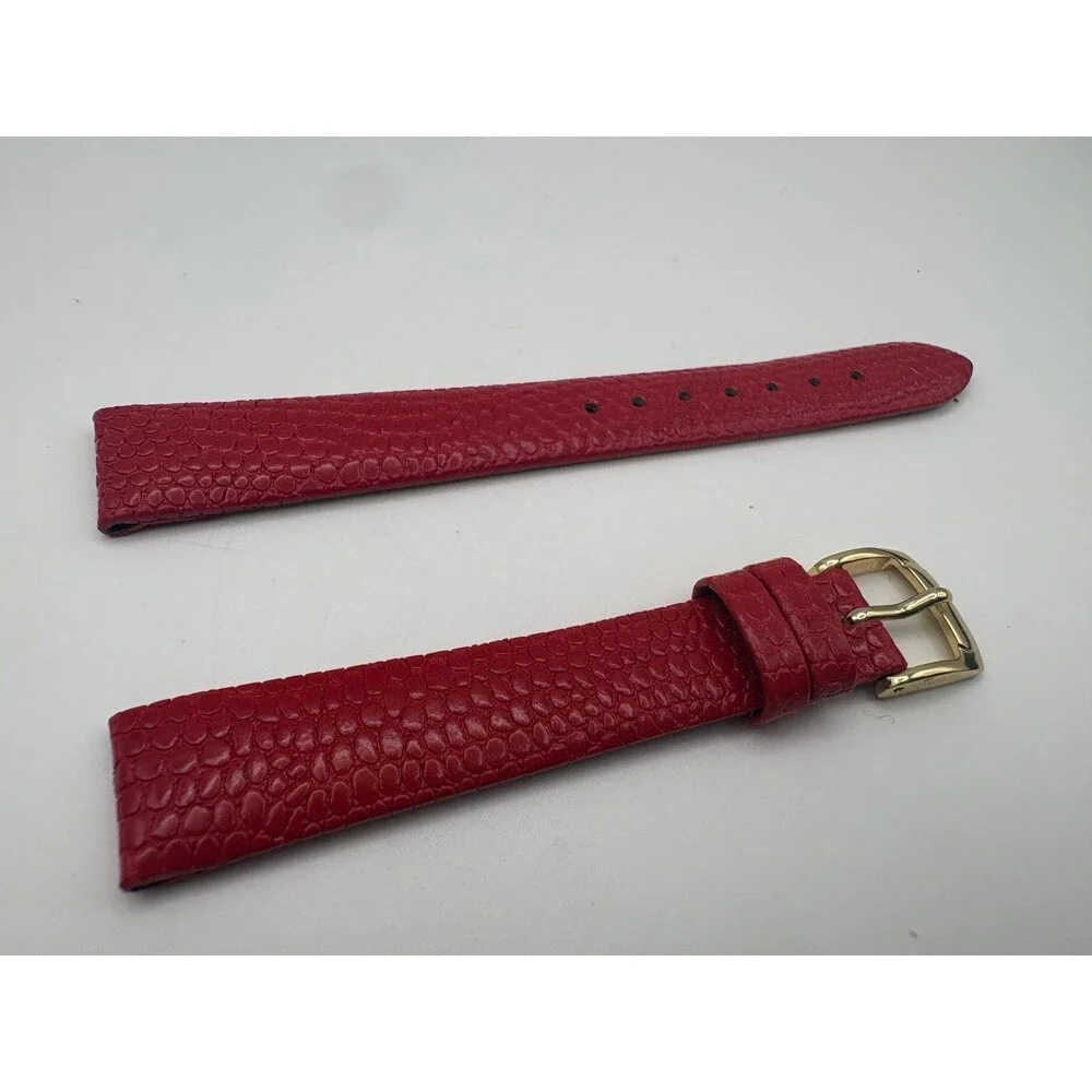 Vintage NOS Speidel 14mm Red Lizard Grain Watch Strap - Gold Buckle